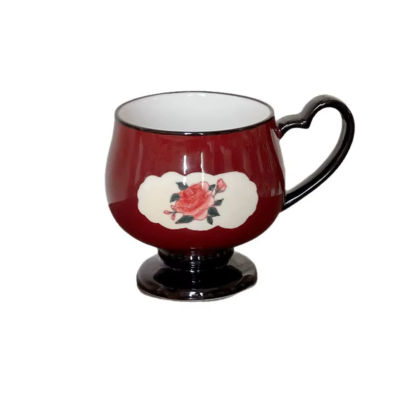 Tasse en céramique vintage Peony & Lily of the Valley – Tasse élégante du milieu du siècle, tasse à café à pieds hauts de grande capacité