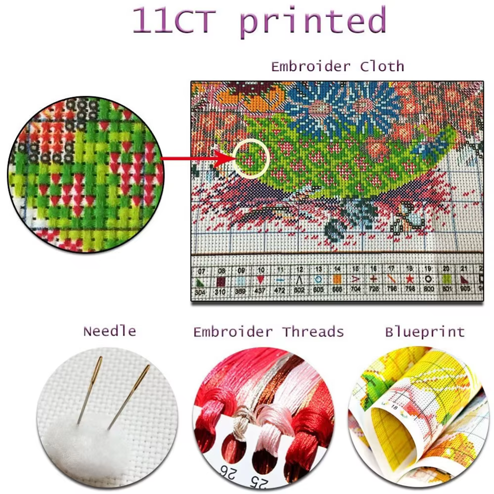 Kits de broderie 11CT, bricolage de fleurs, point de croix, ensemble de couture artisanale, fil de coton imprimé, toile, décoration de maison, vente