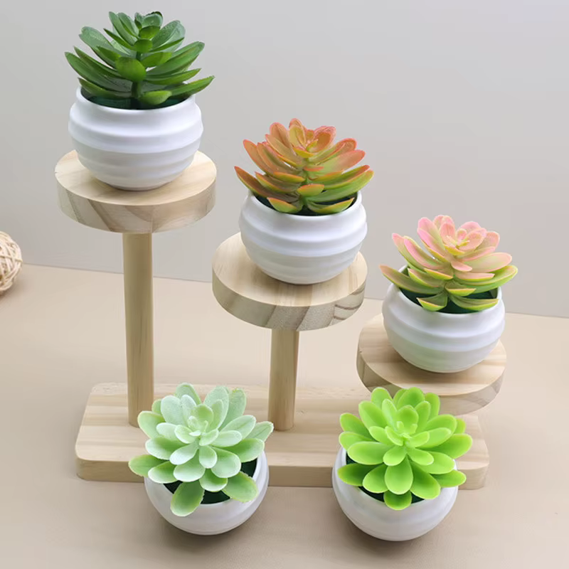 Bassin blanc en plastique de plante verte succulente artificielle