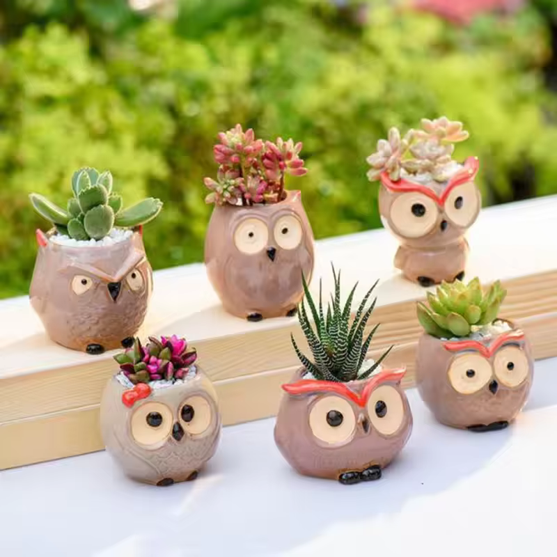 Mini pot de fleurs hibou