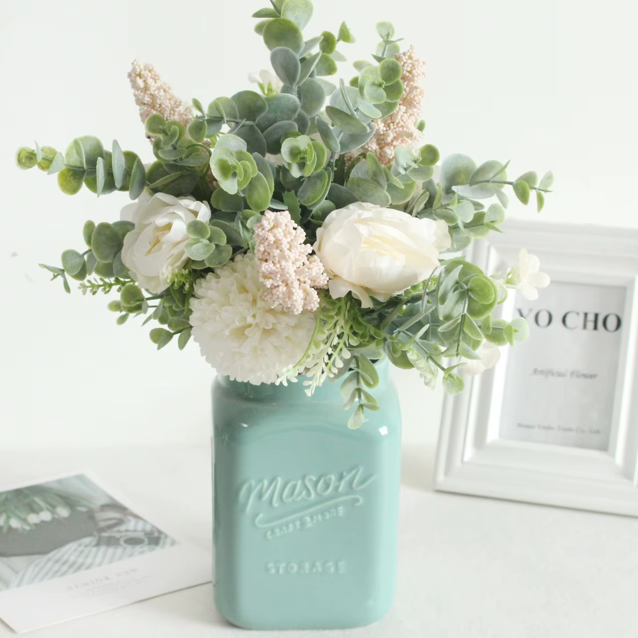 Pivoine Rose fleurs artificielles décor de mariage Eucalyptus mariée tenant Bouquet fête de noël organiser soie