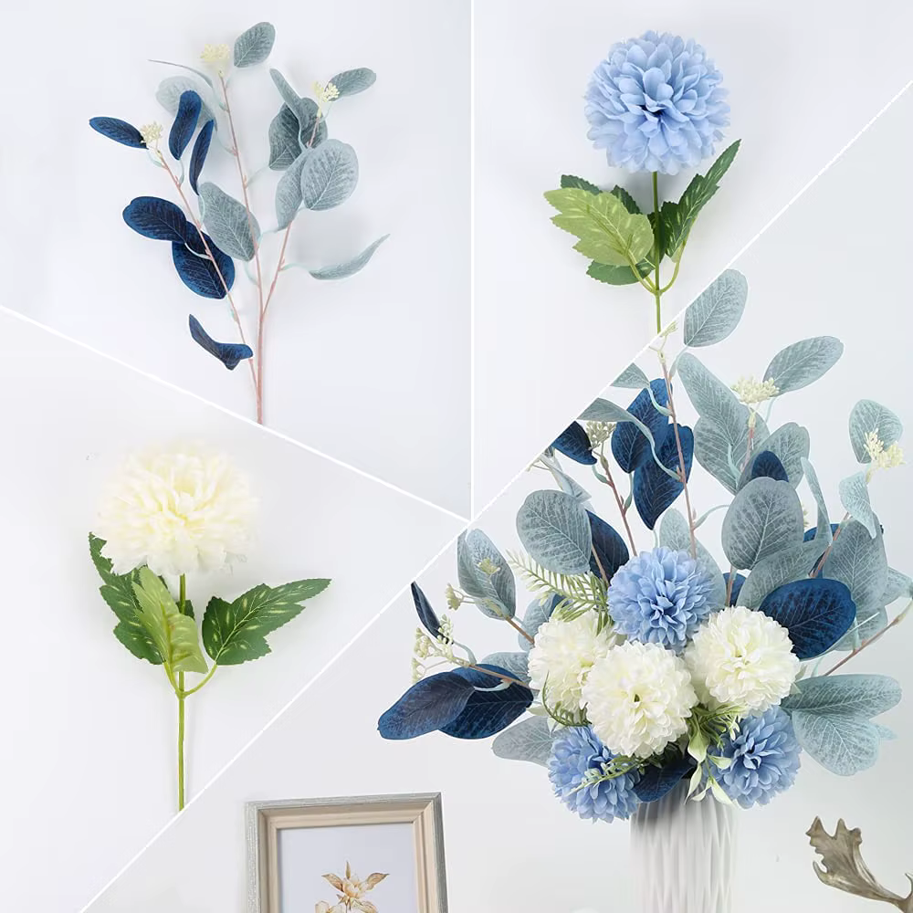Bouquet de Fausses Fleurs Bleues et Blanches