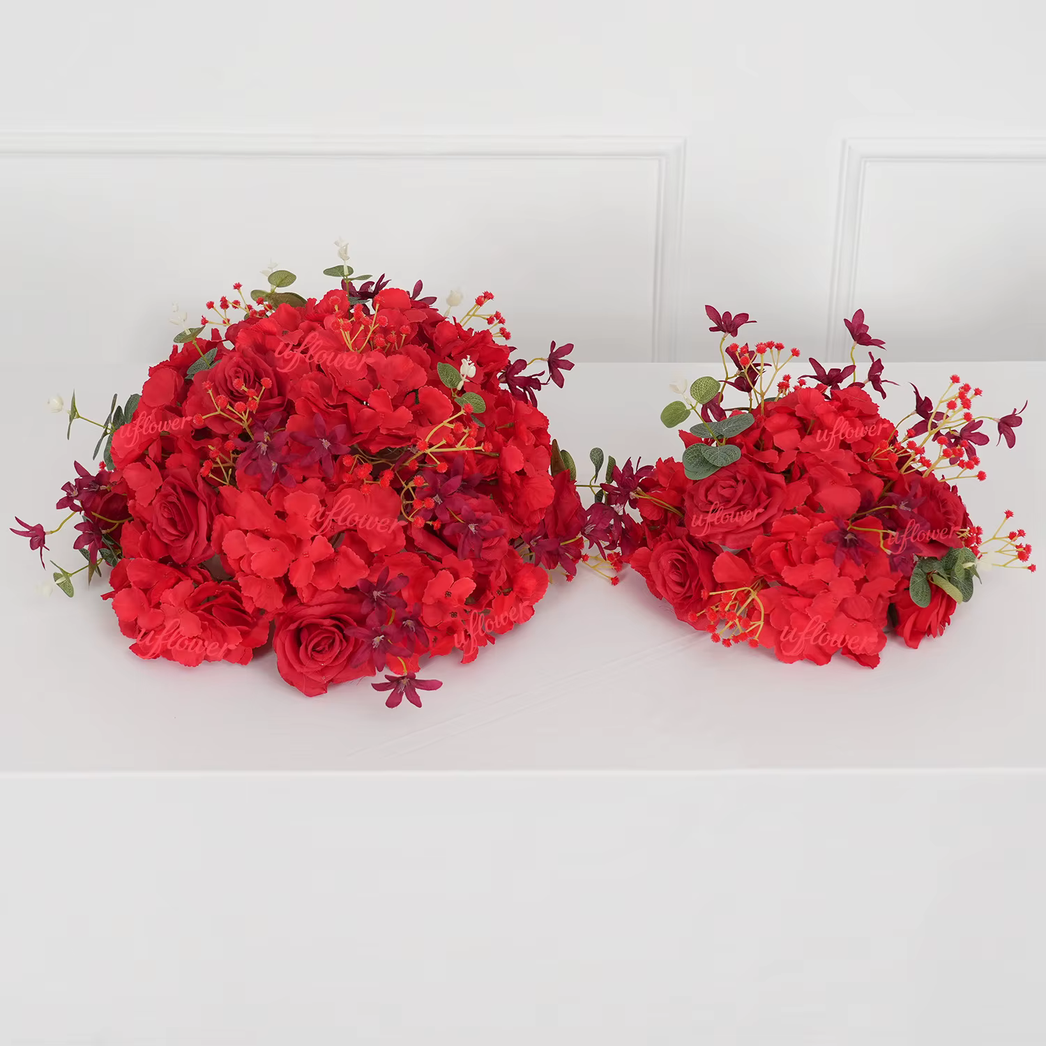 Bouquet de fleurs artificielles en forme de boule de roses rouges en soie Uflower 30/45 cm