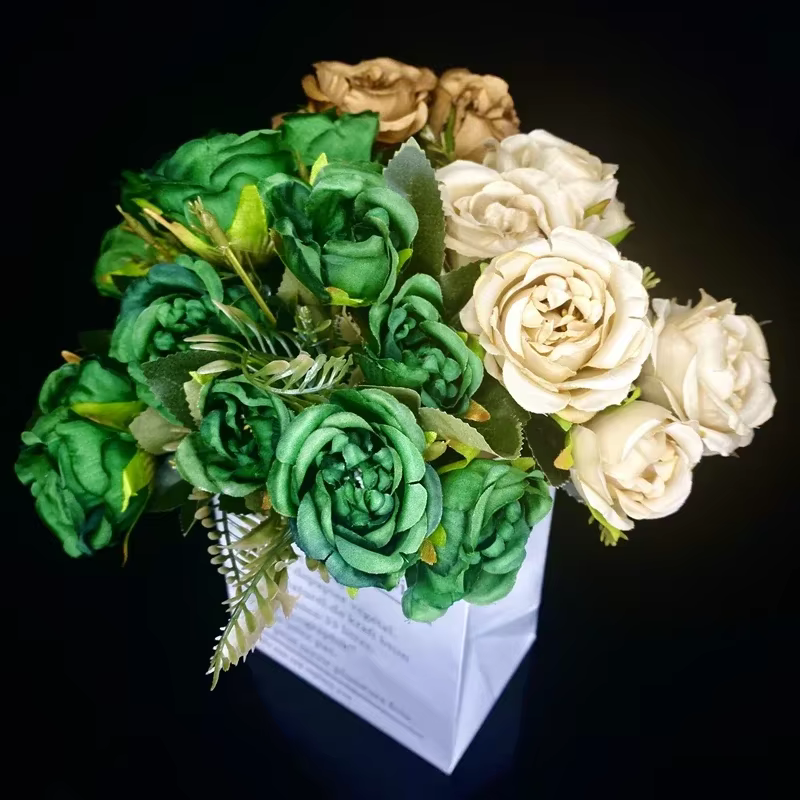 Vintage 8 têtes fleurs artificielles soies pivoine vert Rose pour décorations faux Fower mariage bureau salle fête bricolage Bouquet décor